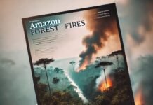 Amazônia em chamas durante incêndio.