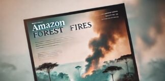 Amazônia em chamas durante incêndio.