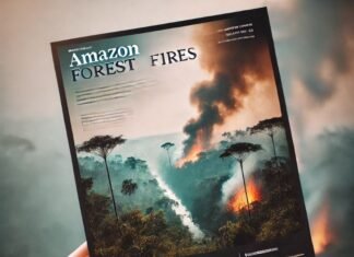 Amazônia em chamas durante incêndio.
