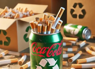 Lata de alumínio com bitucas de cigarro em um local de descarte inadequado.