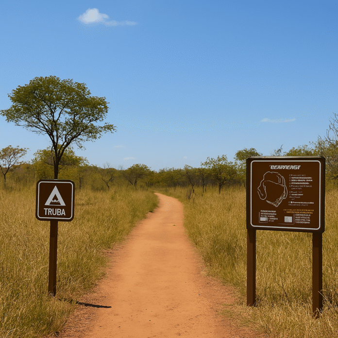 trilha ecológica sinalizada com vegetação típica do cerrado