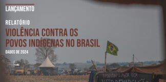 Lideranças indígenas durante lançamento de relatório sobre violência contra os povos indígenas em 2024, promovido pelo Cimi.