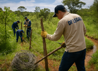 Cercas ilegais sendo removidas em área de preservação no Recanto das Emas pelo DF Legal
