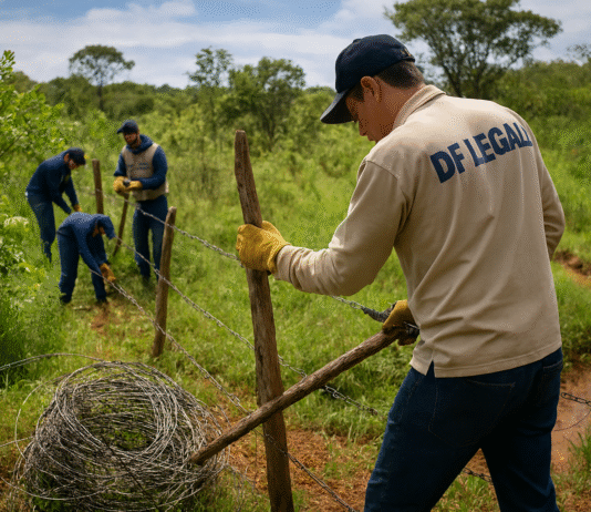 Cercas ilegais sendo removidas em área de preservação no Recanto das Emas pelo DF Legal