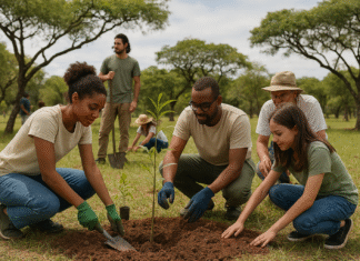 Participantes do Dia do Cerrado em Brasília realizam plantio simbólico de árvores nativas
