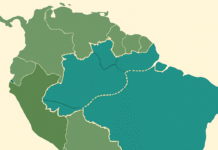 Ilustração do Sistema Aquífero Grande Amazônia, maior reserva subterrânea de água doce do planeta. Fonte: Wikipédia.