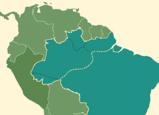 Ilustração do Sistema Aquífero Grande Amazônia, maior reserva subterrânea de água doce do planeta. Fonte: Wikipédia.
